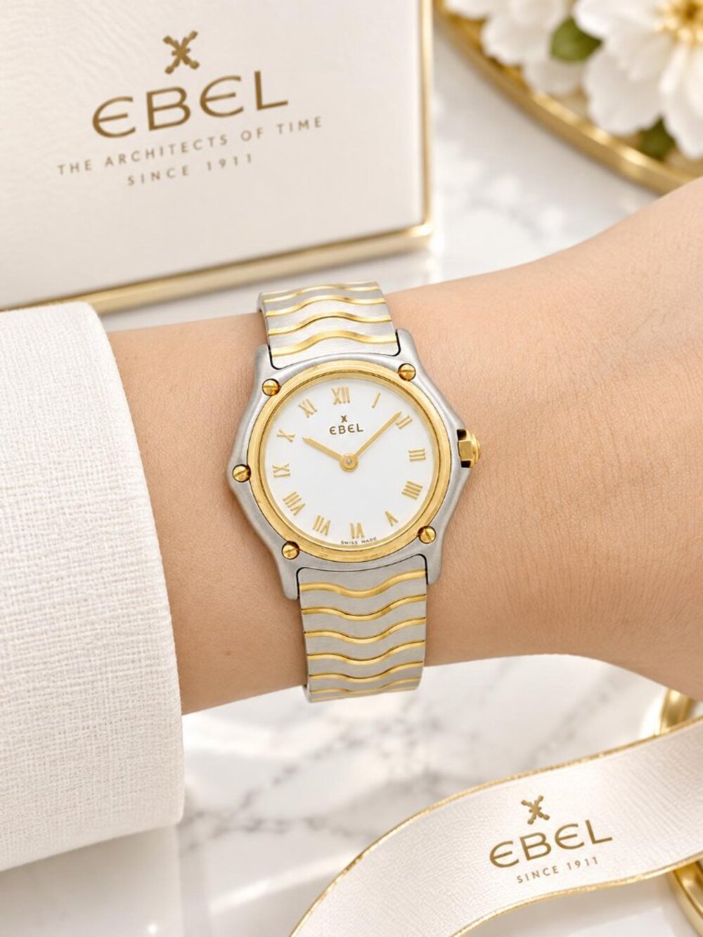 Authentic Ebel Classic Wave Two Tone Roman Numeral Swiss Ladies Watch